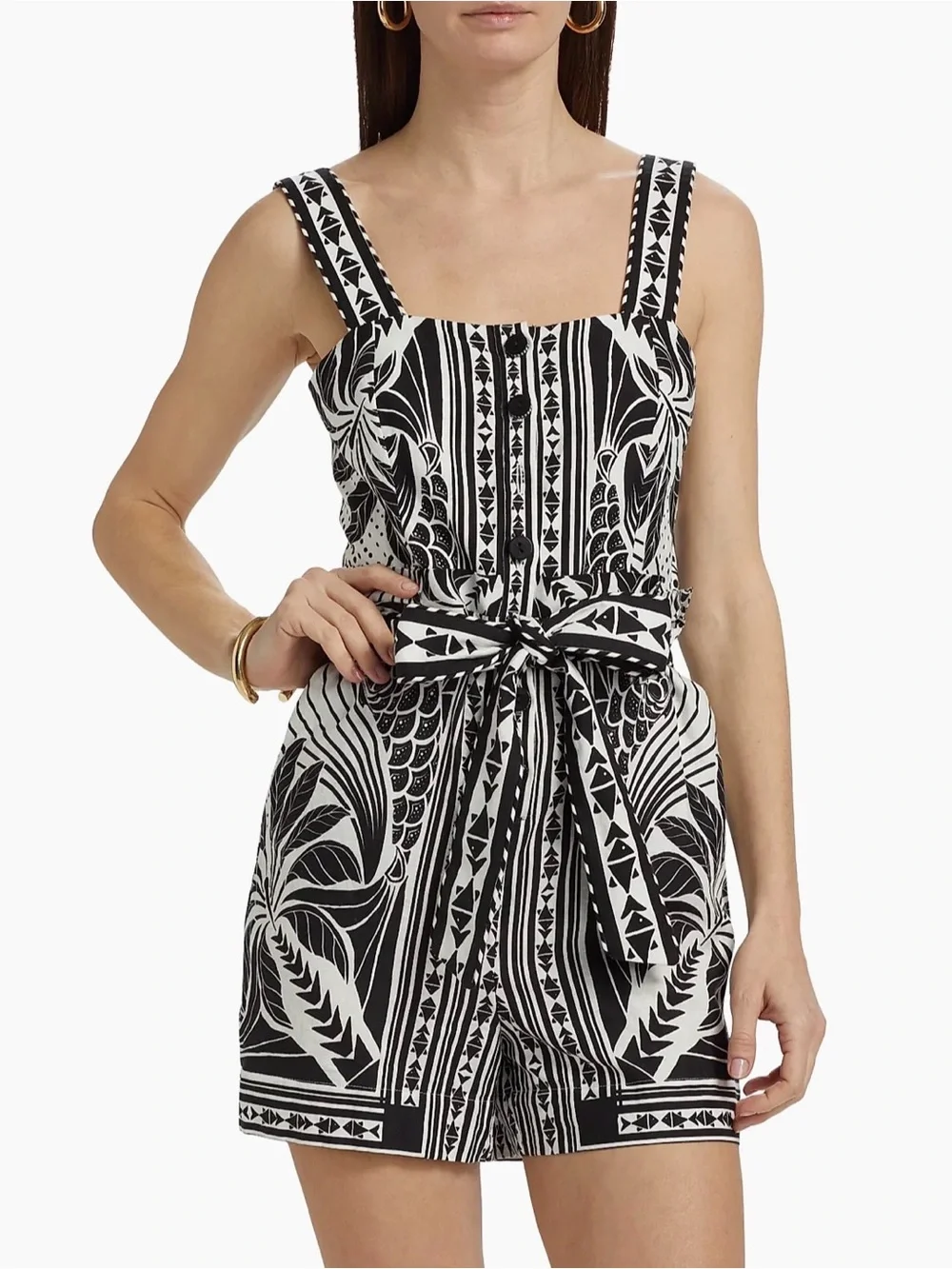 Farm Rio Black & White Monochrome Elegance Scarf Belted Romper Size M 🖤🤍